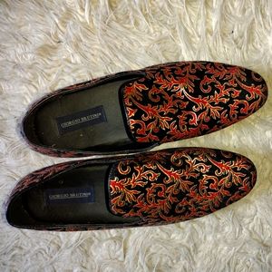 Giorgio Brutini Embroidered Black & Gold Slip On  Dress Shoes Size 10.5